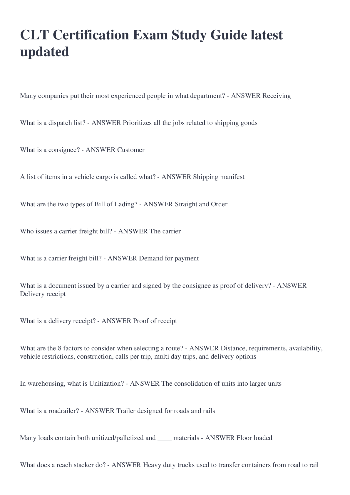 Preview image of CLT Certification Exam Study Guide latest updated document